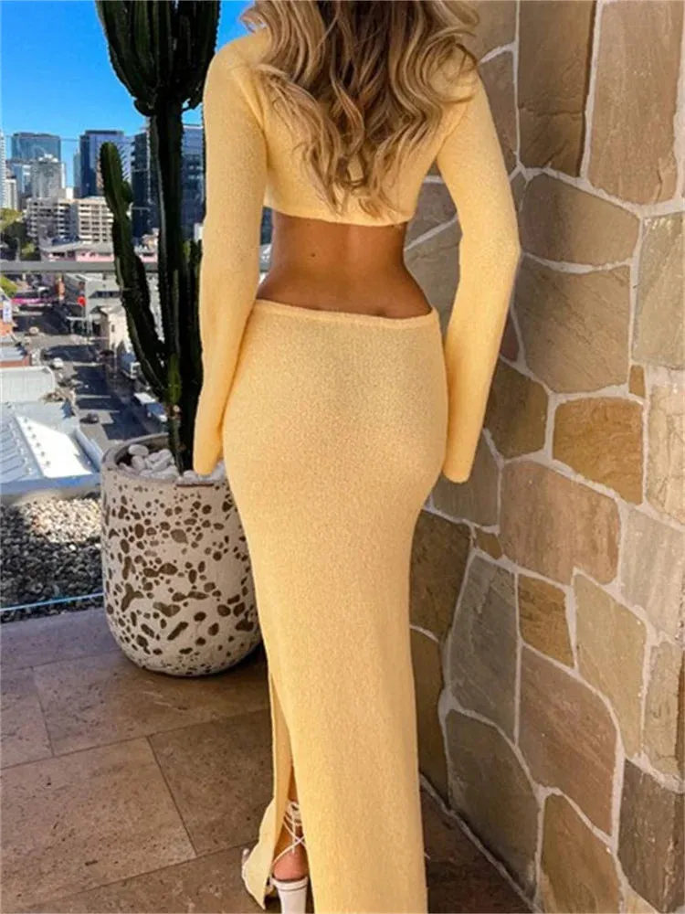 2024 Sexy Cocktail Party Crew Neck Backless Long Dress Cut Out Dresses