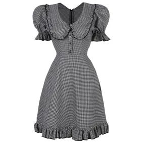 Aviva on Earth -Short Puff Sleeve Doll Collar Mini Dress with Ruffle