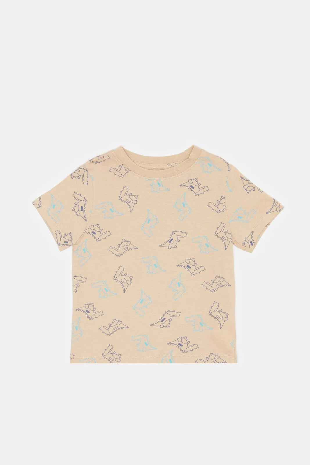 Baby Boys Beige Dino Printed T-Shirt