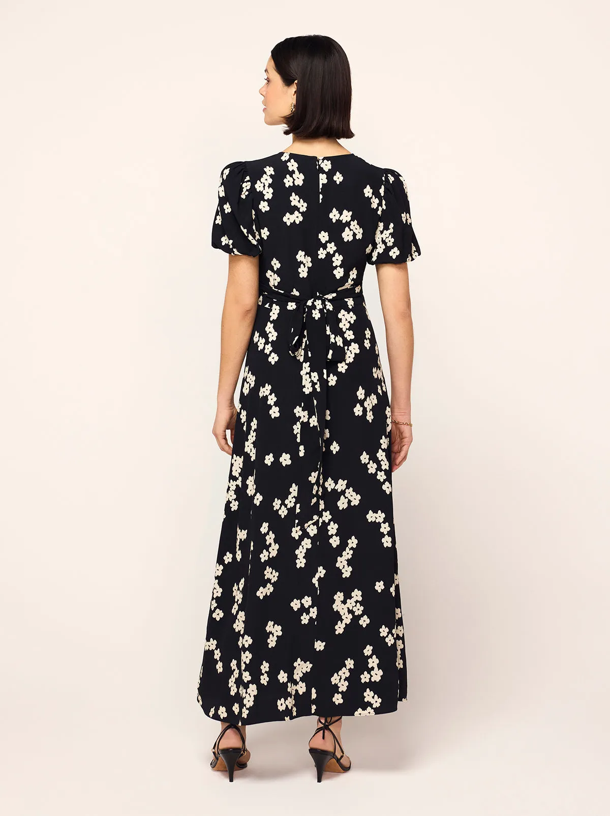 Bernice Black Blurred Floral Print Midi Dress