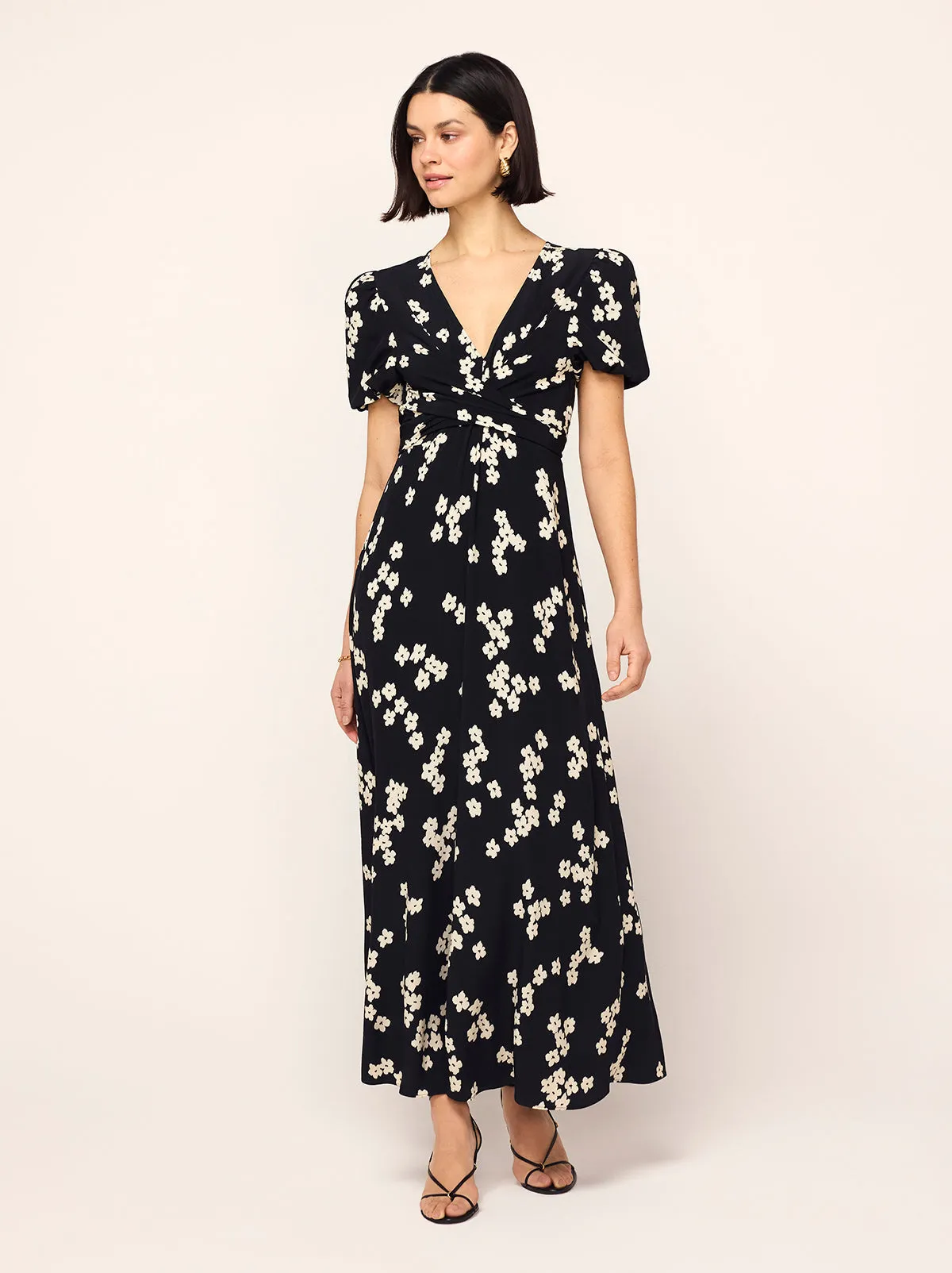 Bernice Black Blurred Floral Print Midi Dress