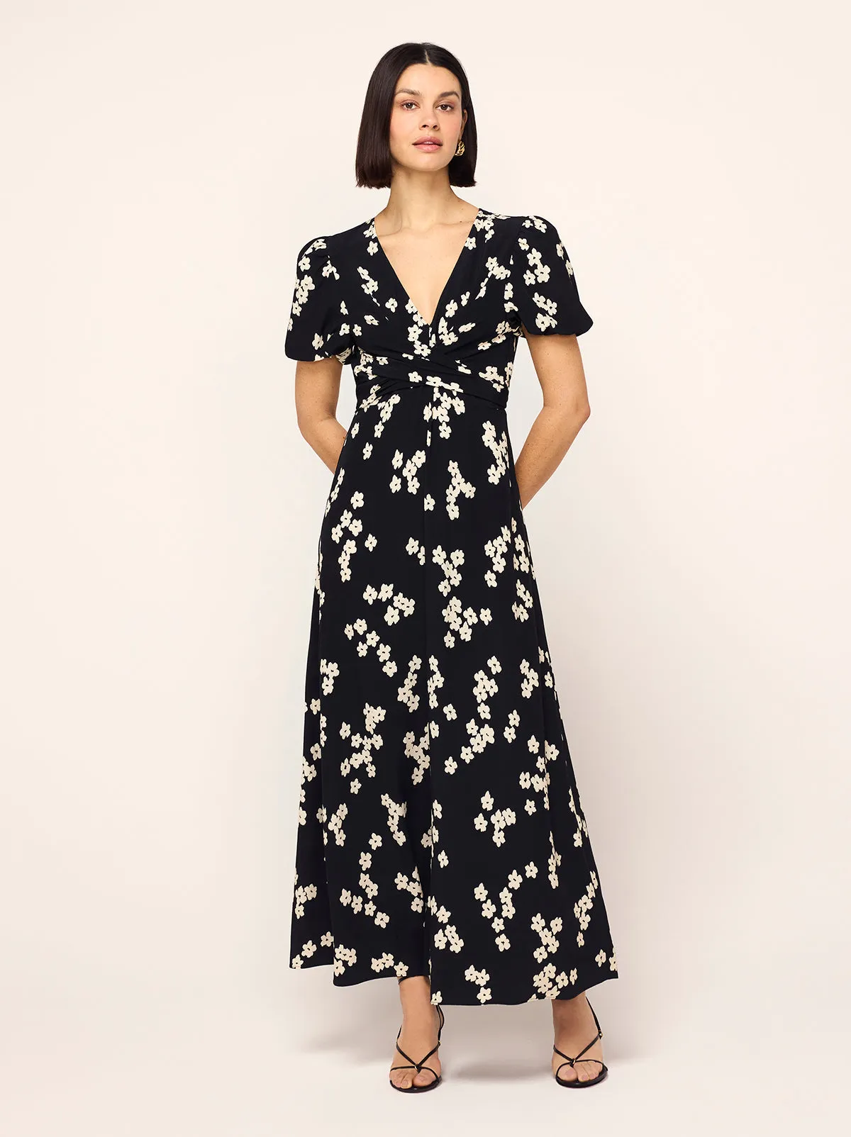 Bernice Black Blurred Floral Print Midi Dress