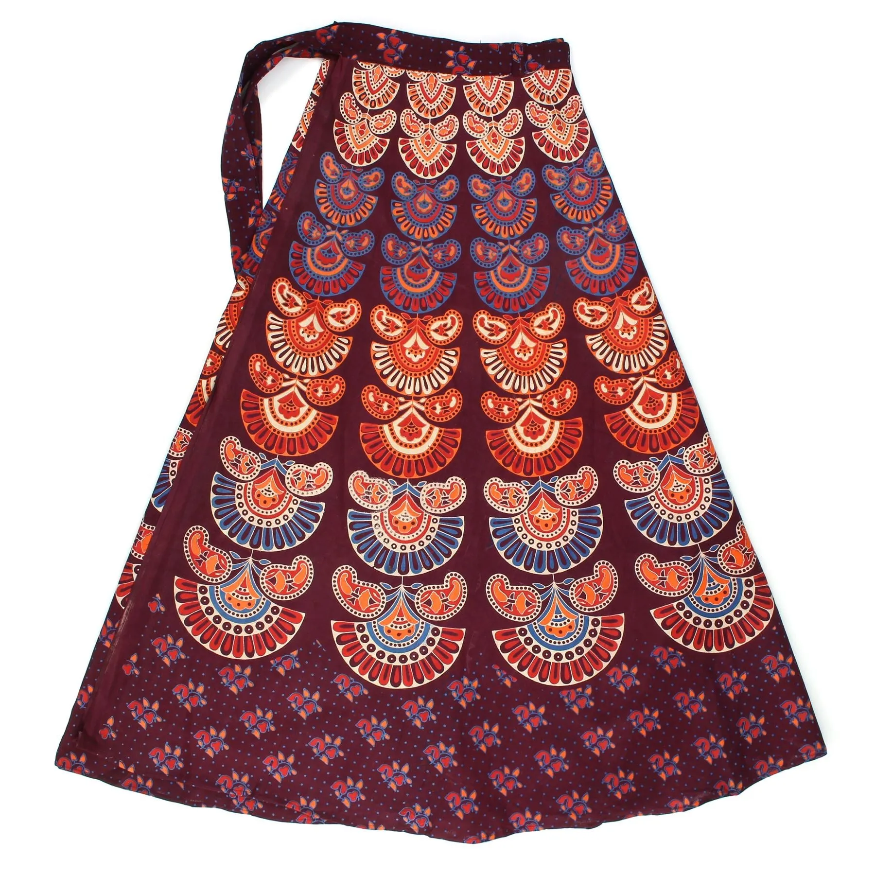 Block Print Mandala Maxi Wrap Skirt - Maroon