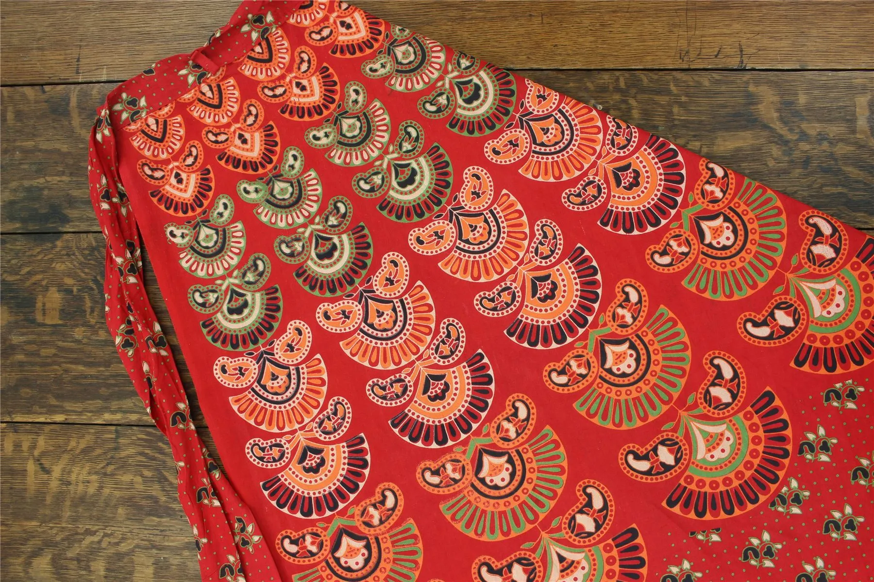 Block Print Mandala Maxi Wrap Skirt - Red