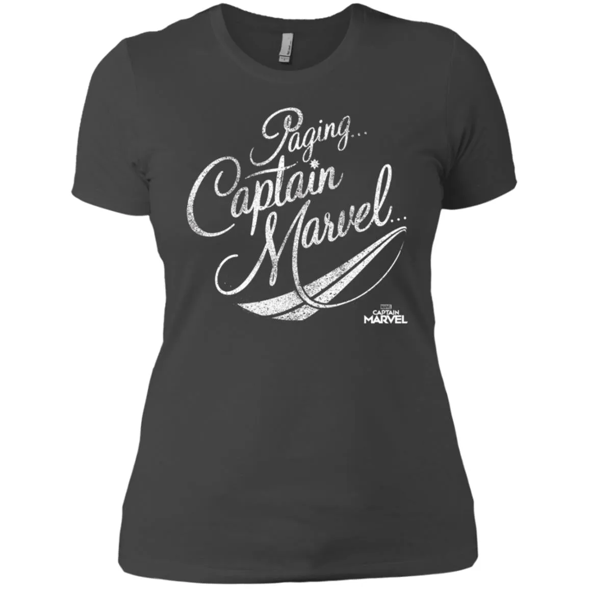 Captain Marvel Paging Distressed Cursive Women Cotton T-Shirt