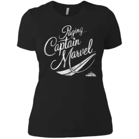 Captain Marvel Paging Distressed Cursive Women Cotton T-Shirt