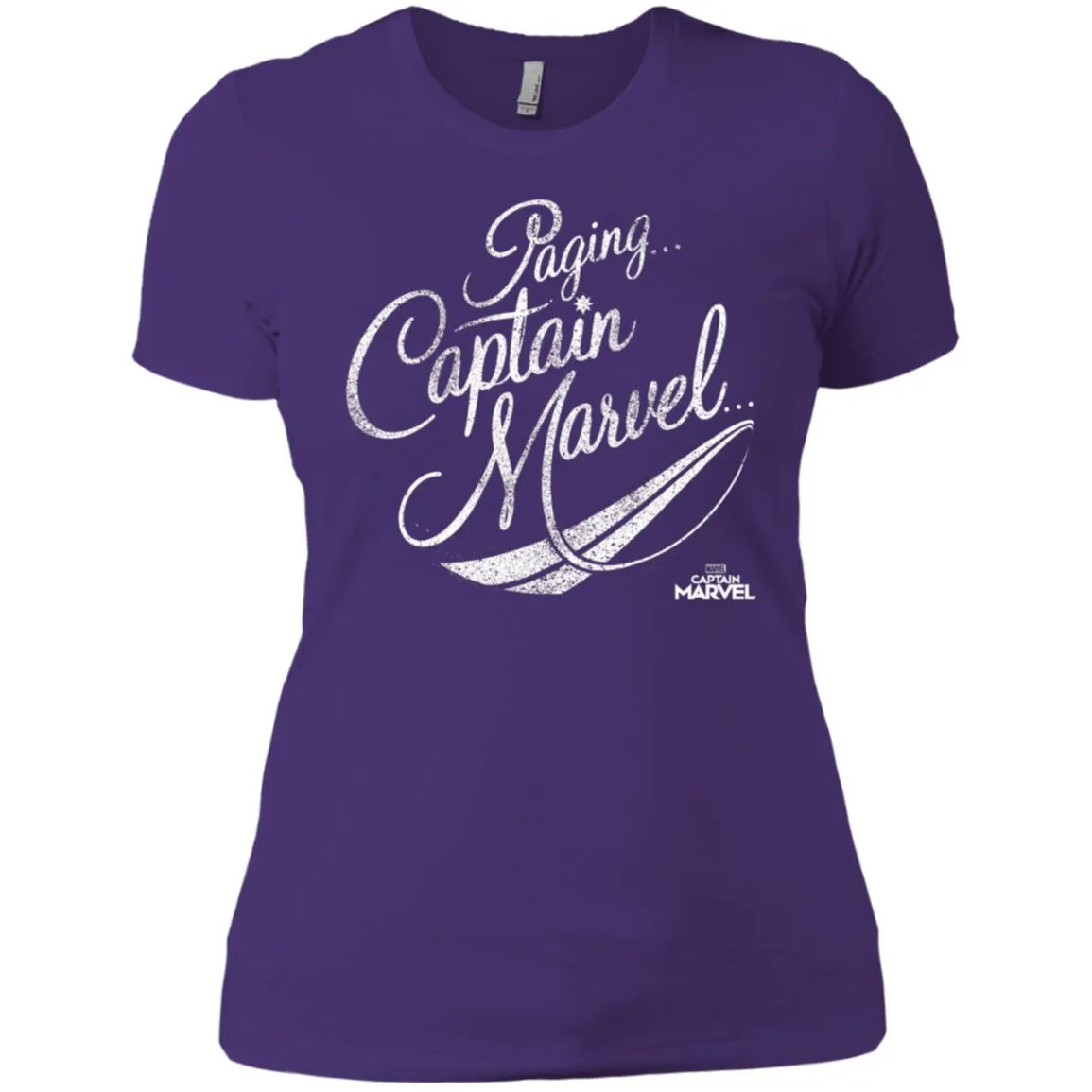 Captain Marvel Paging Distressed Cursive Women Cotton T-Shirt