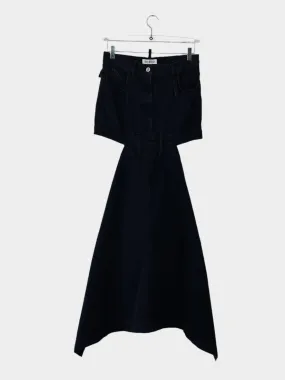 Cut-out Long Denim Skirt