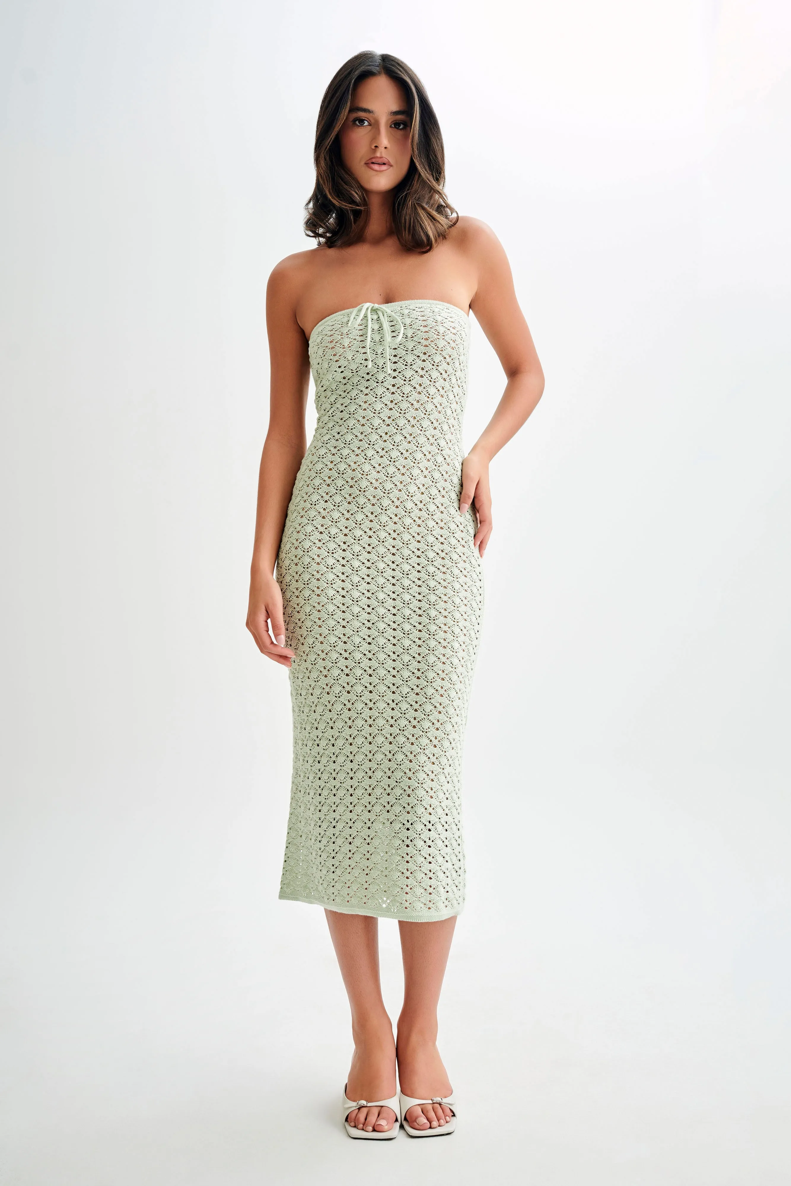 Delia Strapless Knit Midi Dress - Pastel Green