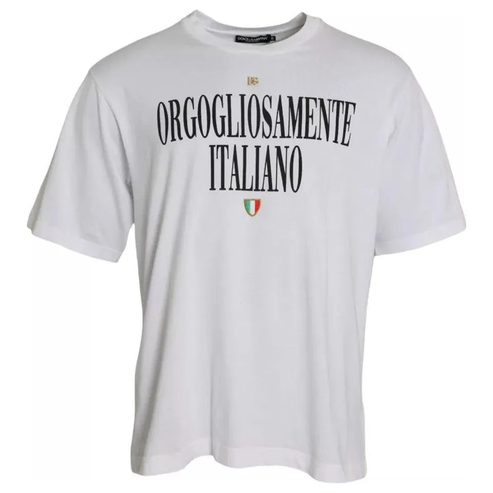 Dolce & Gabbana White Logo Cotton Round Neck Short Sleeves T-shirt