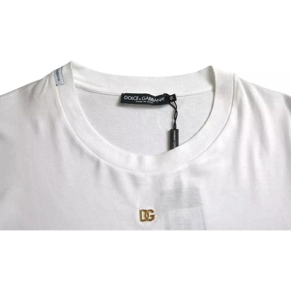 Dolce & Gabbana White Logo Cotton Round Neck Short Sleeves T-shirt