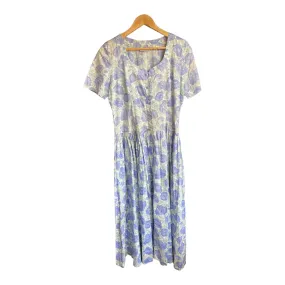 Liberty Cotton White And Blue Floral Short Sleeved Dress UK Size 14