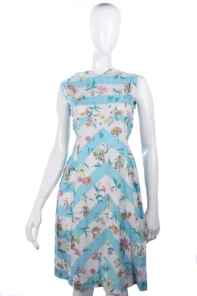 Vintage 1950's floral cotton blue and white dress size 10